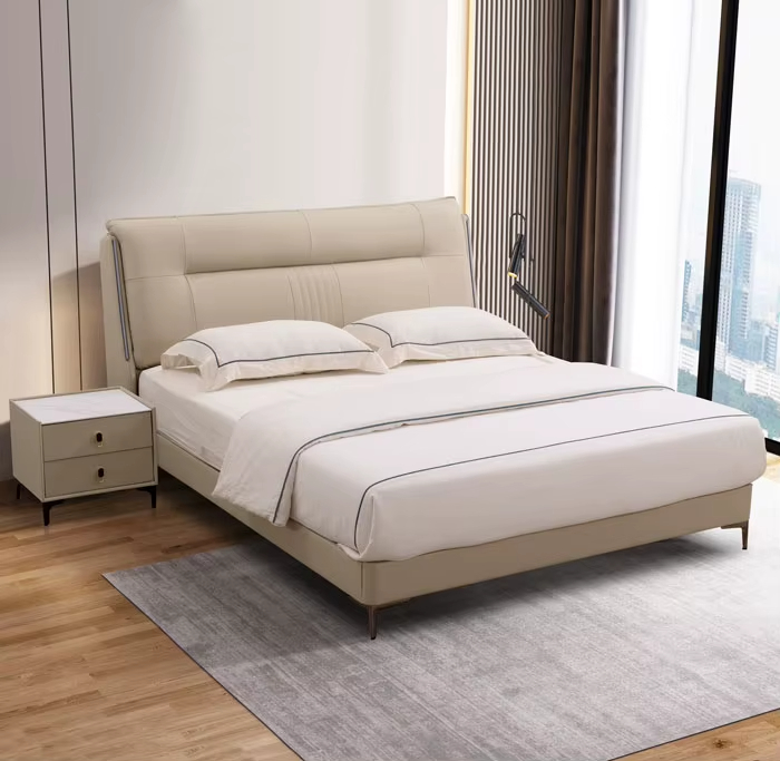 PRE ORDER / BTO PACKAGE - A - BED FRAME - High Headboard Double King Size Bedroom Furniture Fabric Covered White Leather Set