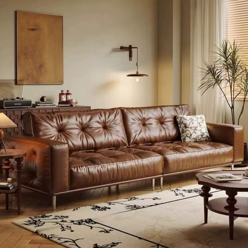 [PRE-ORDER] Antique French style waxed leather sofa