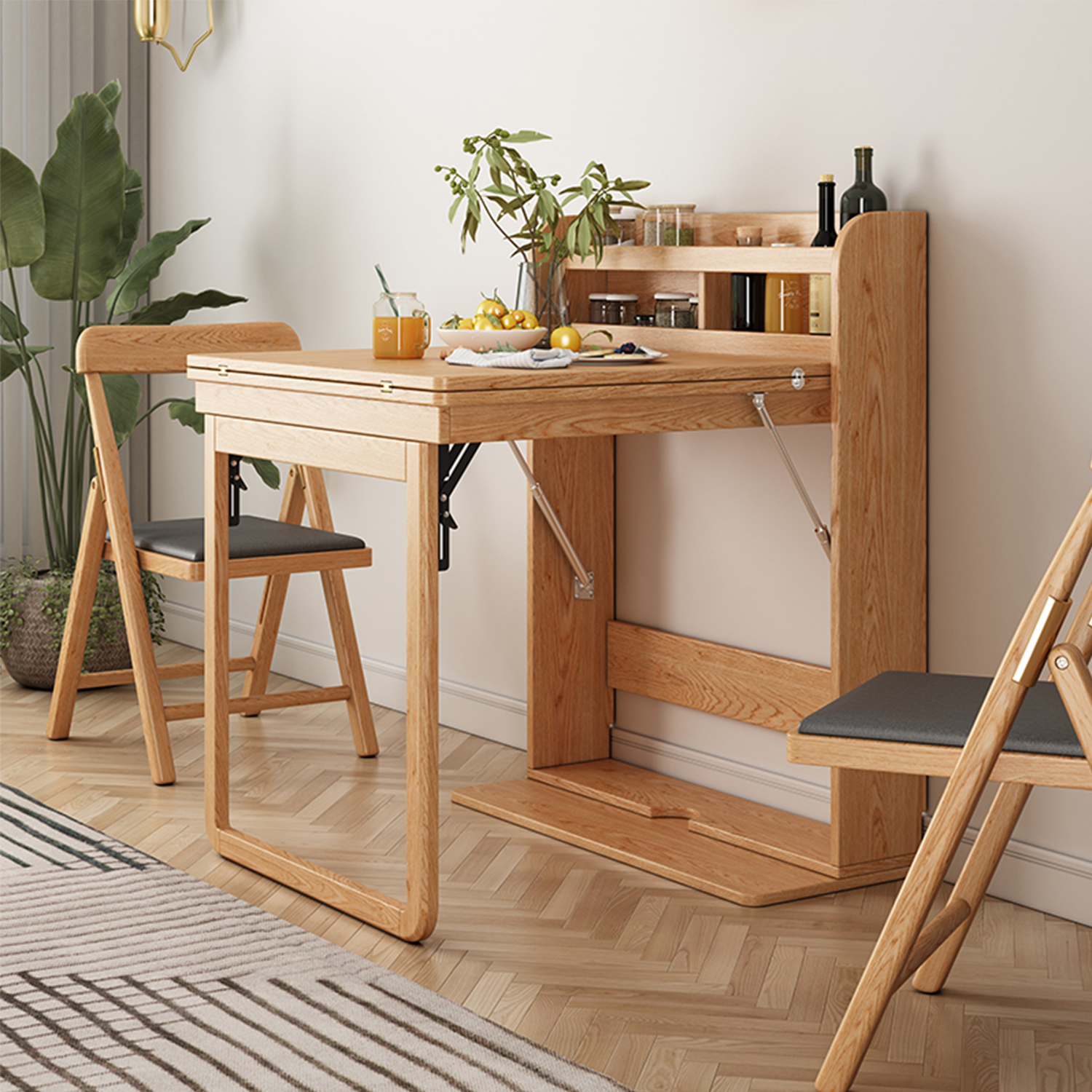 PRE-ORDER Nordic foldable solid wood dining table small household dining table dining side cabinet