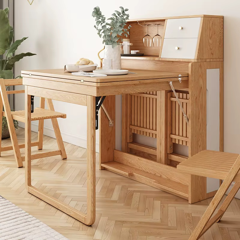 PRE-ORDER Modern Folding Wood Table With Chair Storage With Wine Glass Rack 