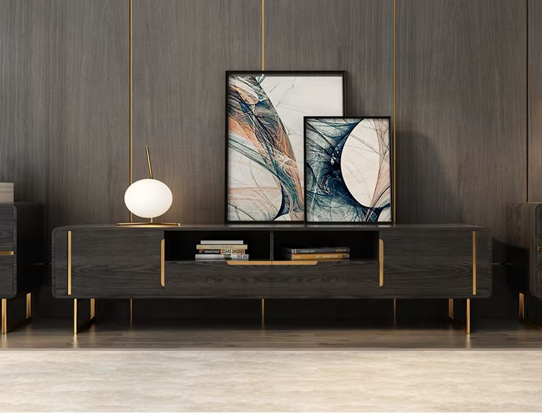 [PRE-ORDER] Solid Wood Feet Small Apartment Furniture With Stainless Steel Frame TV Stand