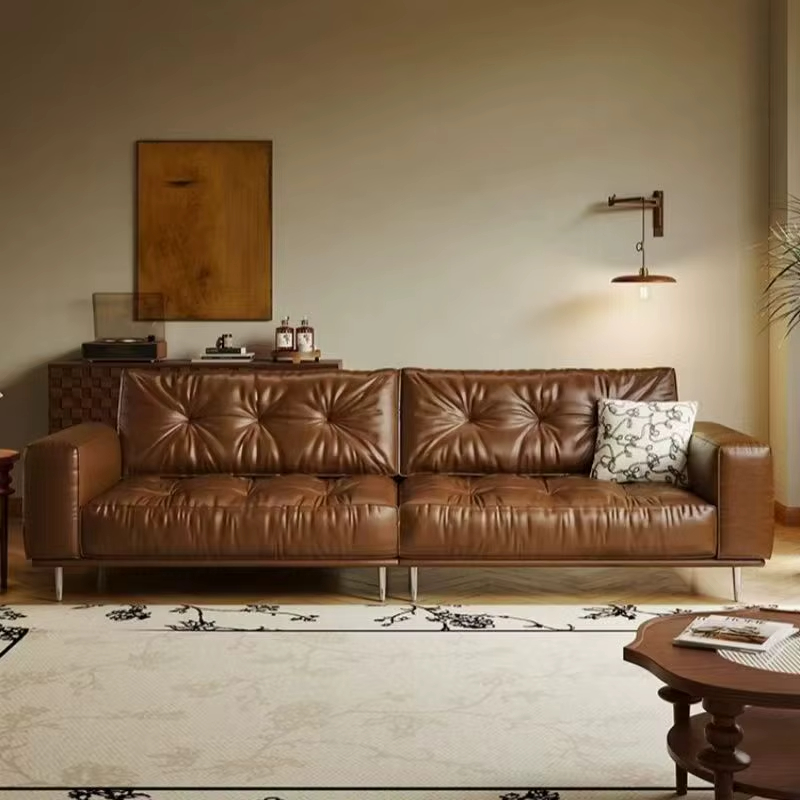 [PRE-ORDER] Antique French style waxed leather sofa