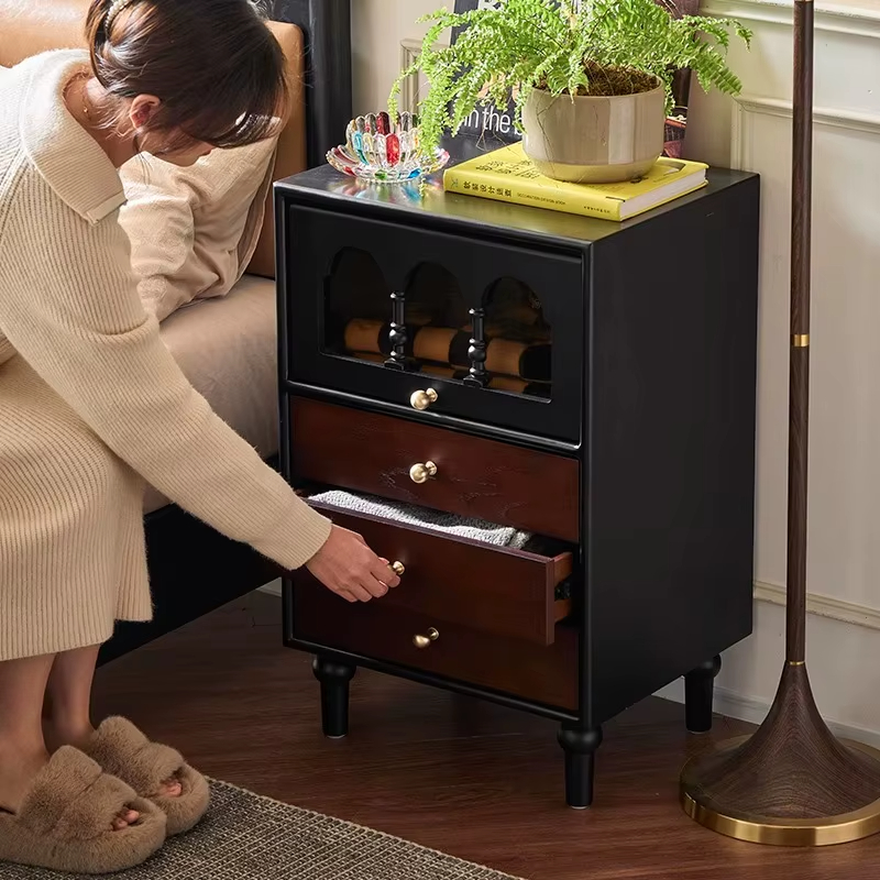 [PRE-ORDER] French Retro American Solid Wood Nightstand High-Grade Light Luxury Storage Cabinet