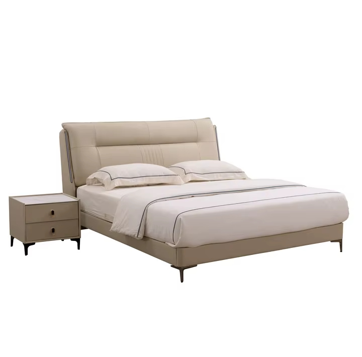 PRE ORDER / BTO PACKAGE - A - BED FRAME - High Headboard Double King Size Bedroom Furniture Fabric Covered White Leather Set