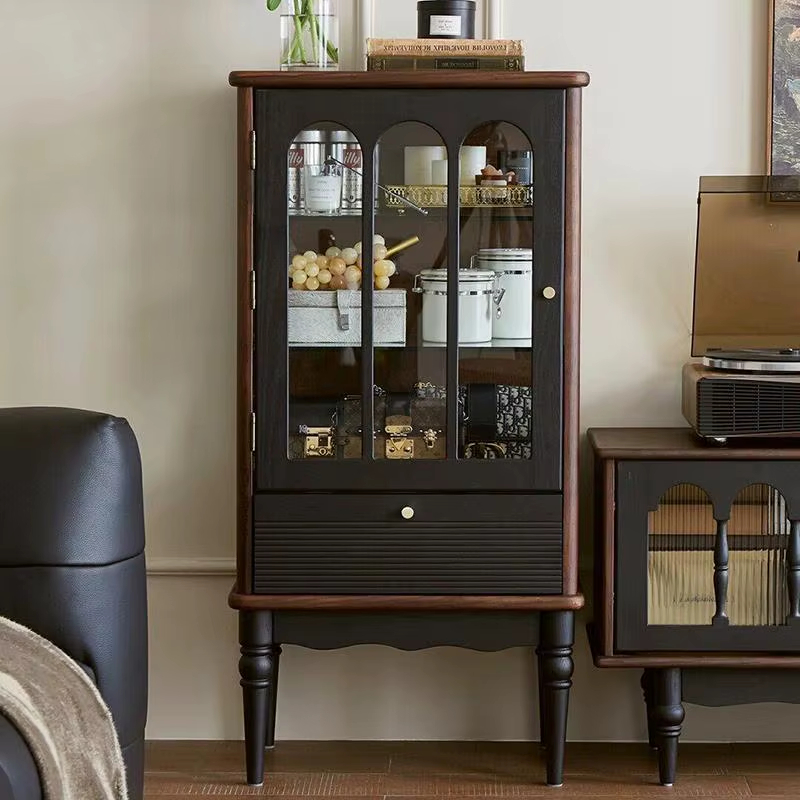 [PRE-ORDER] French Vintage Glass Door Hand Cabinet Small Apartment Living Room Wall Locker TV & Wine Storage Cabinet