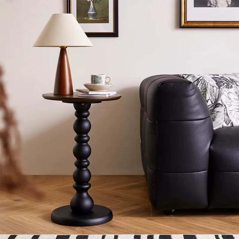 [PRE-ORDER] French Retro Solid Wood Small Side Table Movable Round Coffee Table