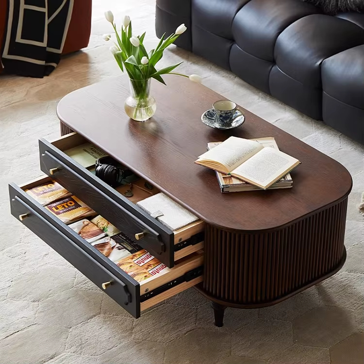 [PRE-ORDER] French Retro Solid Wood Coffee Table High-End American Vintage Sofa Side Table 