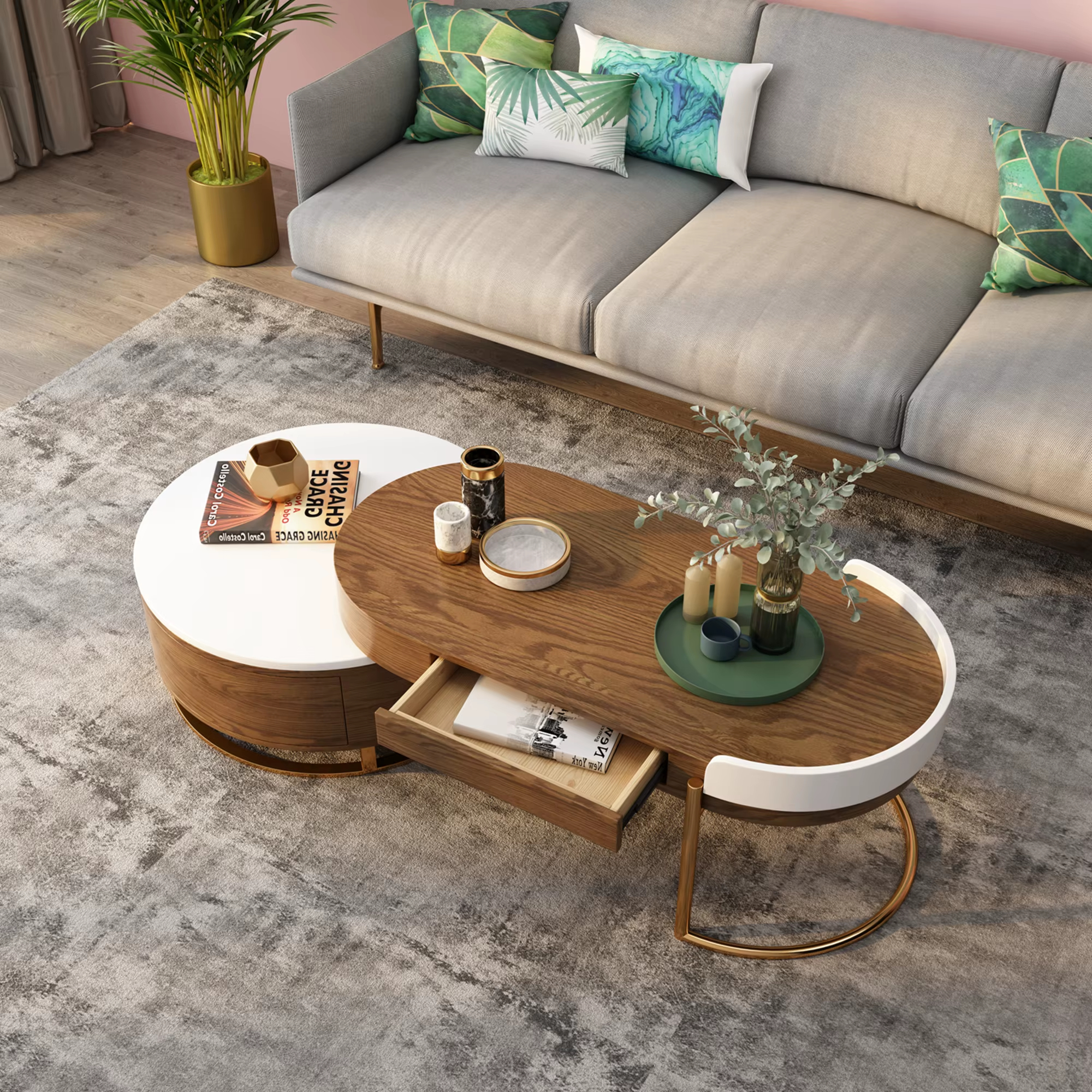 [PRE-ORDER] Oval Round Modern Living Room Nesting Coffee Table 