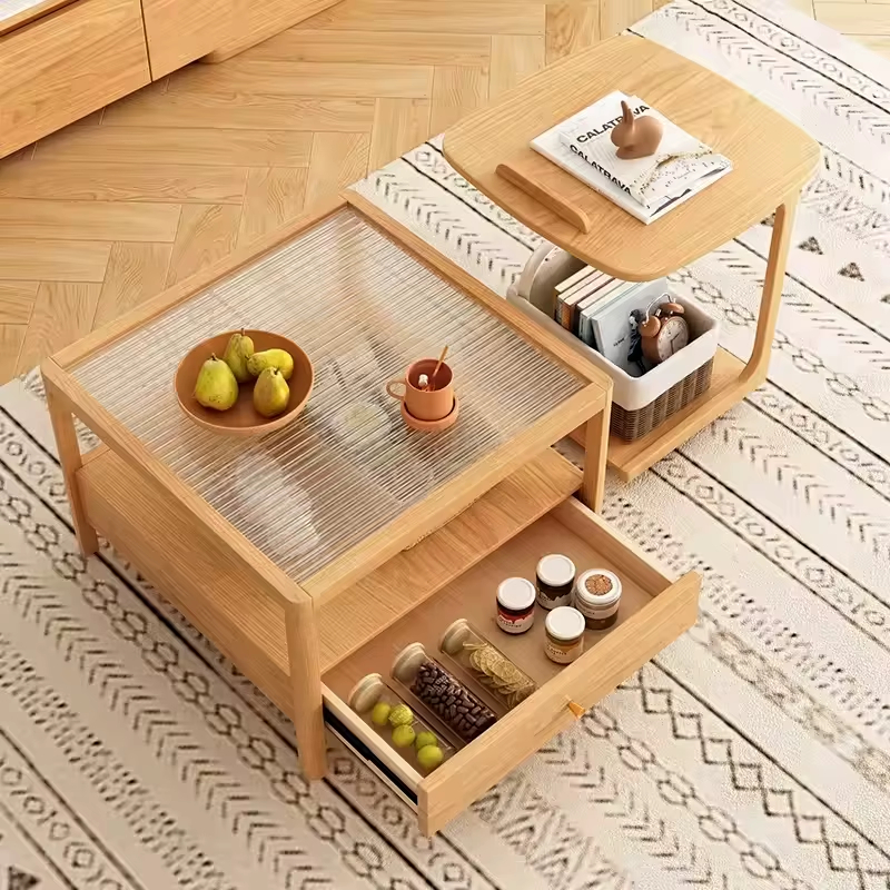 [PRE-ORDER] Japanese-Style Square Solid Wood Coffee & Side Table Set