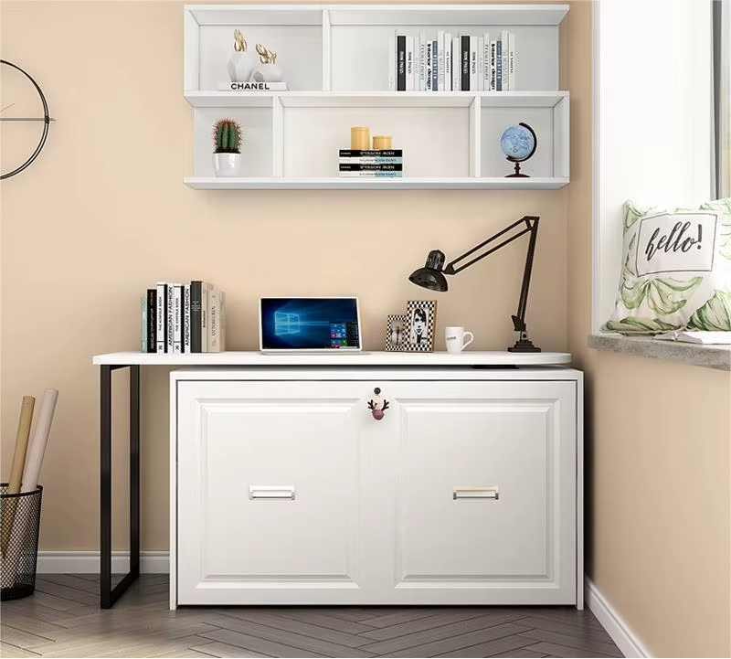 [PRE-ORDER]2-in-1 Convertible Desk-to-Bed with Smooth Rolling Wheels, Sleek White Compact Design.