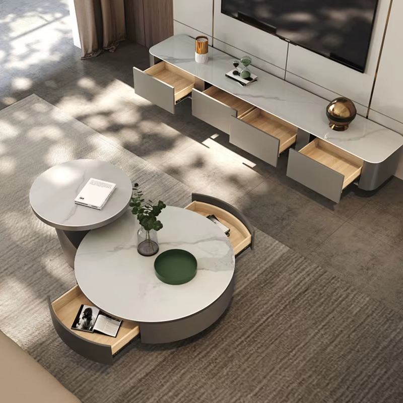 [PRE-ORDER] Italian-style light luxury sintered stone coffee table, minimalist design with storage.