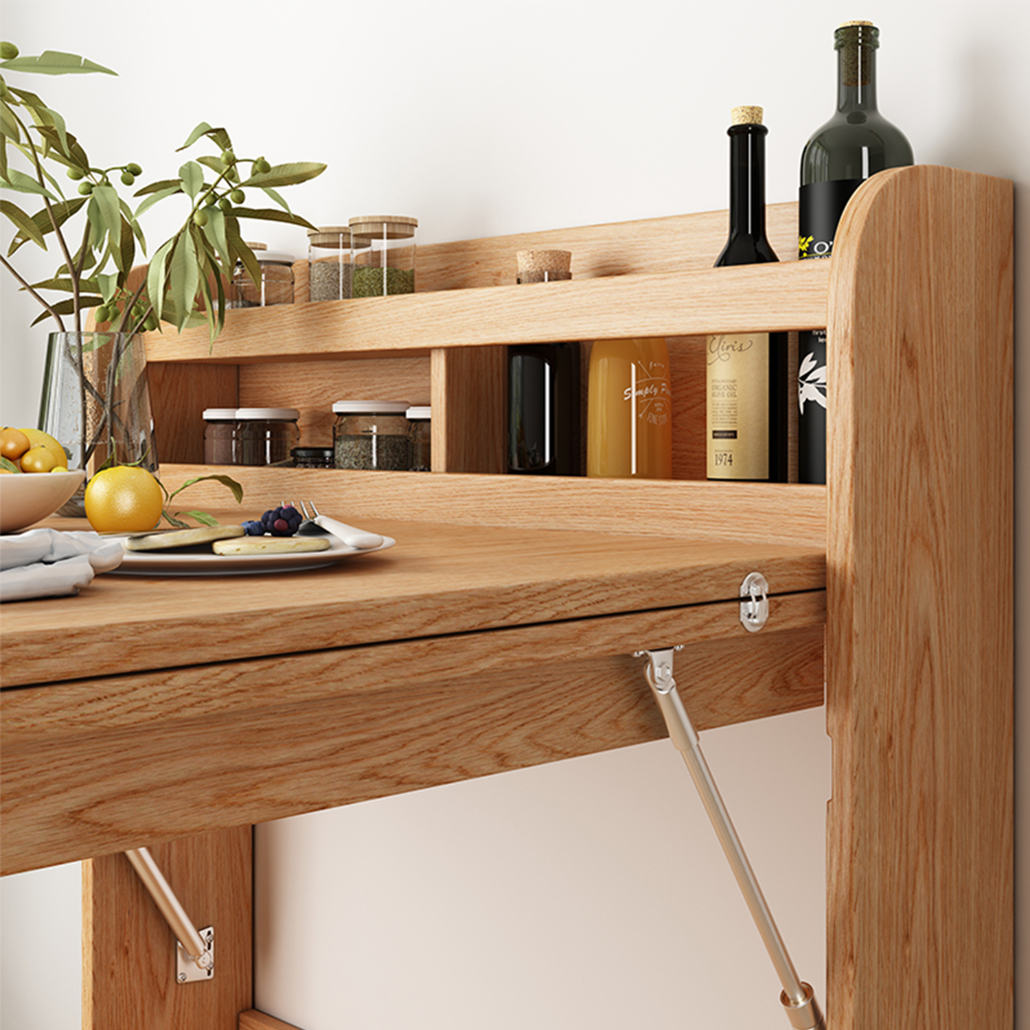 PRE-ORDER Nordic foldable solid wood dining table small household dining table dining side cabinet