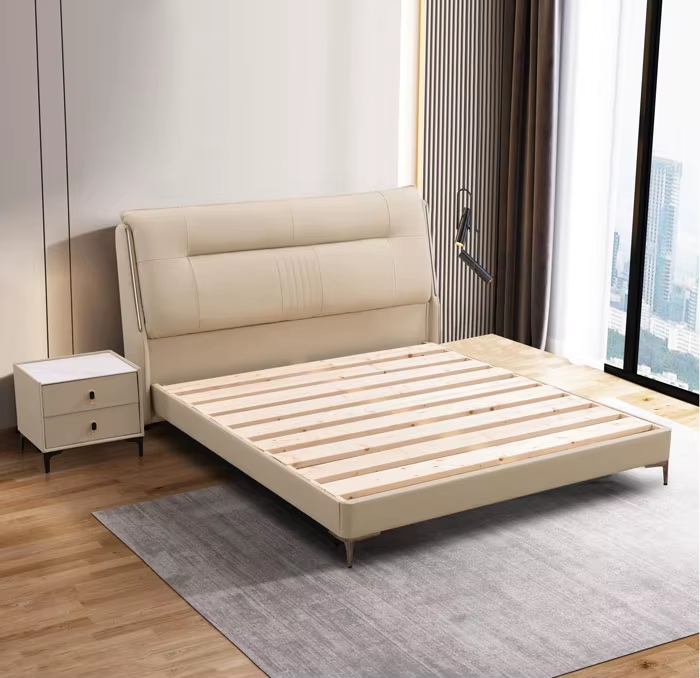 PRE ORDER / BTO PACKAGE - A - BED FRAME - High Headboard Double King Size Bedroom Furniture Fabric Covered White Leather Set