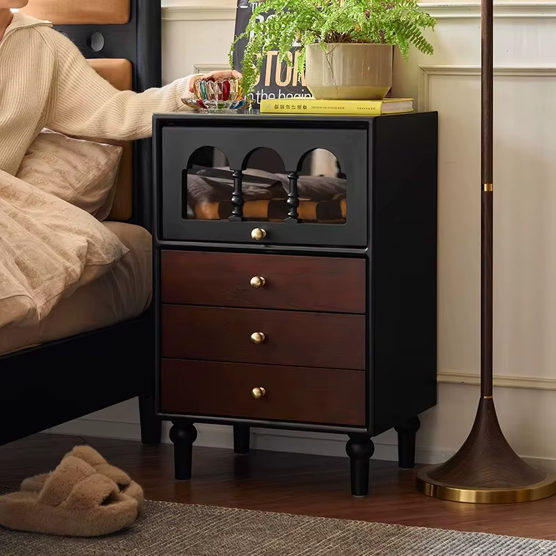 [PRE-ORDER] French Retro American Solid Wood Nightstand High-Grade Light Luxury Storage Cabinet