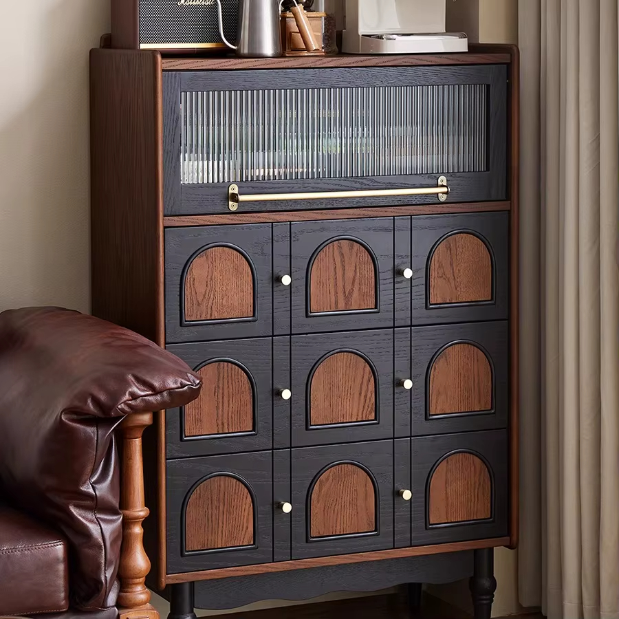 [PRE-ORDER] French Retro Solid Wood Bucket Cabinet Modern Small Side Cabinet 