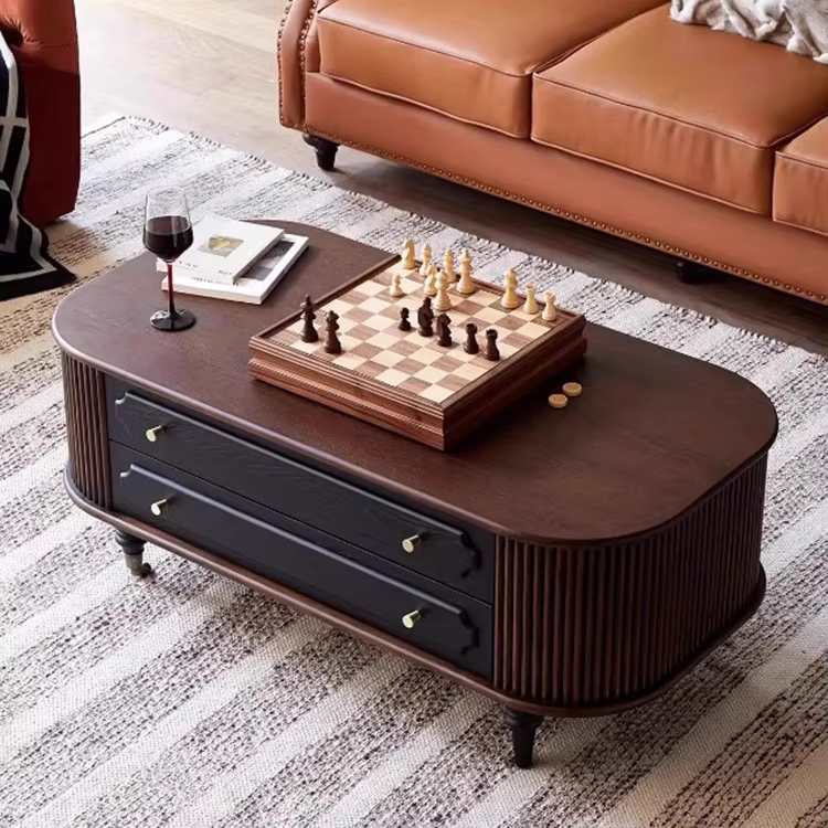 [PRE-ORDER] French Retro Solid Wood Coffee Table High-End American Vintage Sofa Side Table 