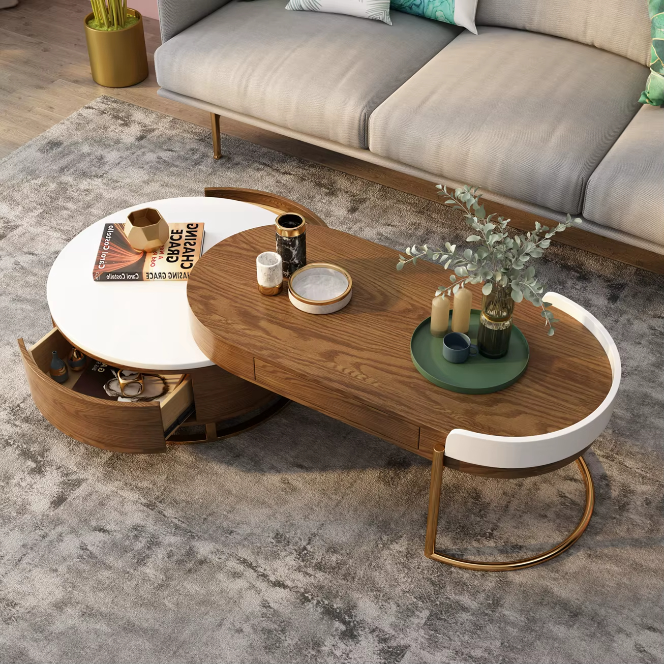 [PRE-ORDER] Oval Round Modern Living Room Nesting Coffee Table 