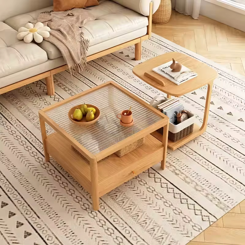 [PRE-ORDER] Japanese-Style Square Solid Wood Coffee & Side Table Set
