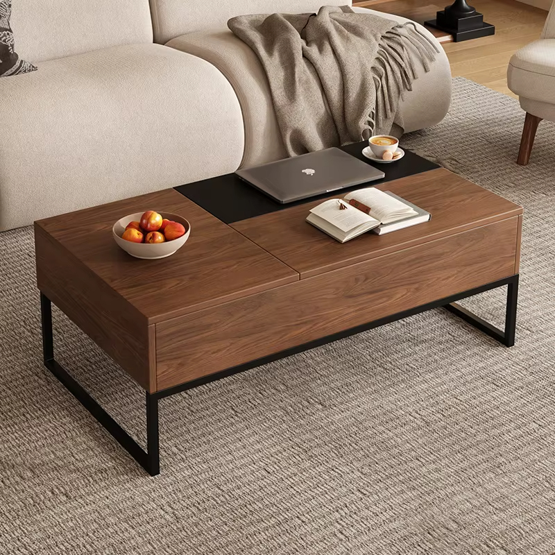 Nordic Small Apartment Walnut Color Wood Rectangular Coffee Table 