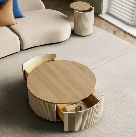 [PRE-ORDER] Modern Cream Luxury Solid Wood Coffee Table with French Wabi-Sabi Style