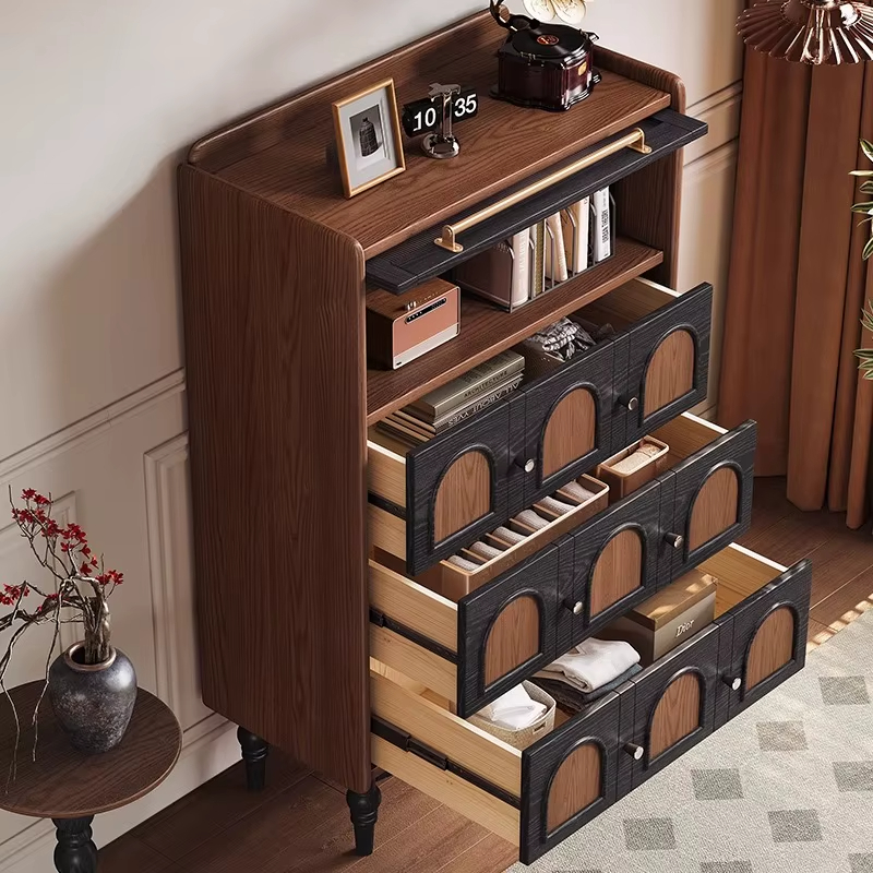 [PRE-ORDER] French Retro Solid Wood Bucket Cabinet Modern Small Side Cabinet 