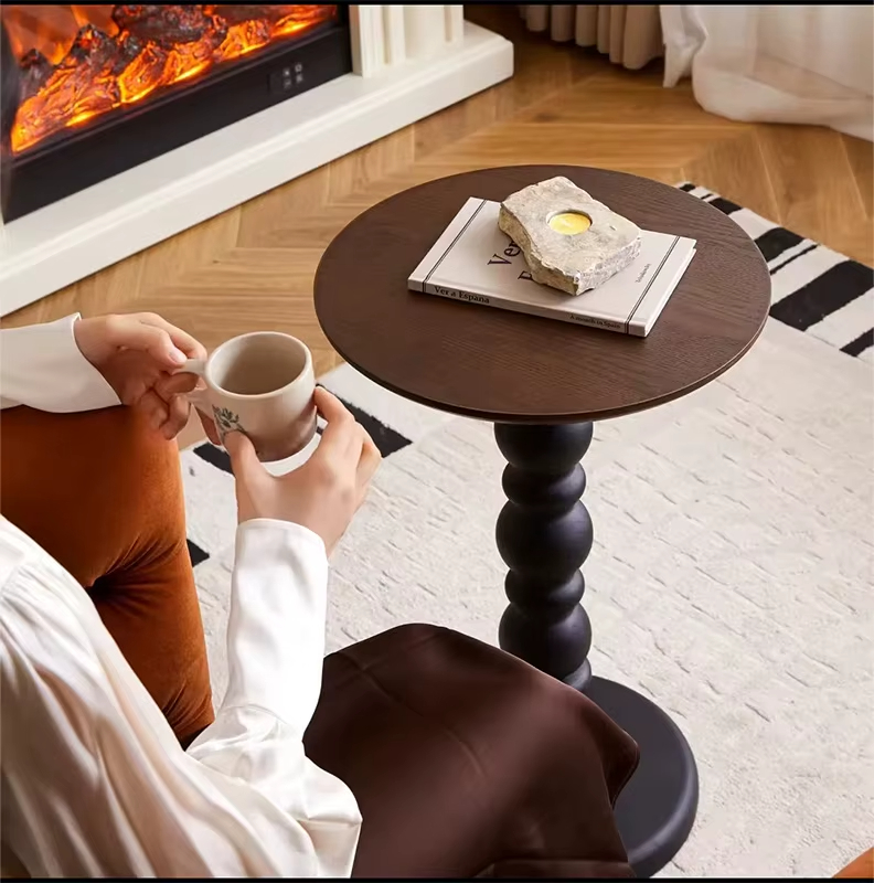 [PRE-ORDER] French Retro Solid Wood Small Side Table Movable Round Coffee Table