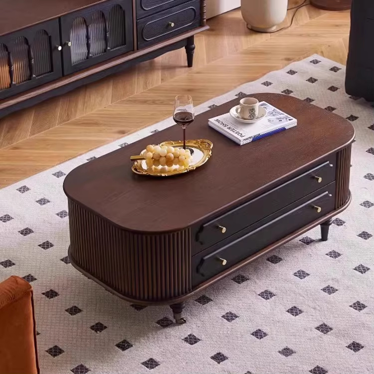 [PRE-ORDER] French Retro Solid Wood Coffee Table High-End American Vintage Sofa Side Table 