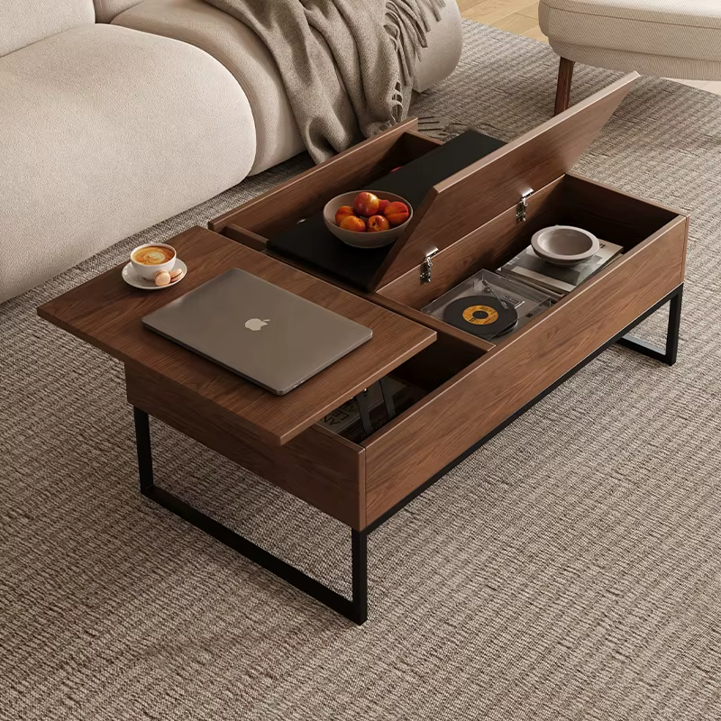 Nordic Small Apartment Walnut Color Wood Rectangular Coffee Table 