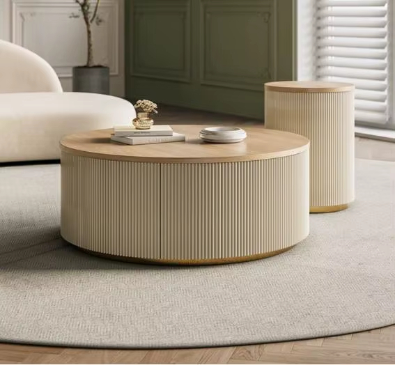 [PRE-ORDER] Modern Cream Luxury Solid Wood Coffee Table with French Wabi-Sabi Style