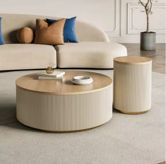 [PRE-ORDER] Modern Cream Luxury Solid Wood Coffee Table with French Wabi-Sabi Style