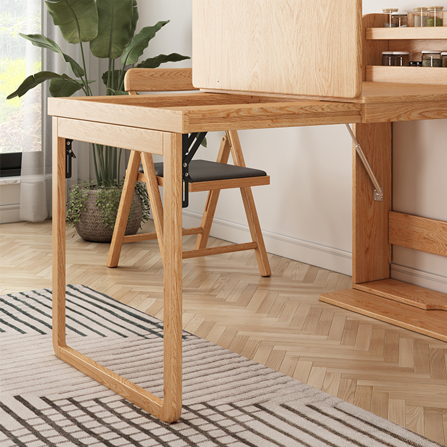 PRE-ORDER Nordic foldable solid wood dining table small household dining table dining side cabinet