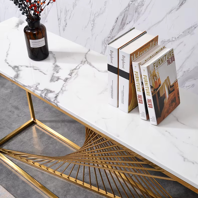 PRE-ORDER Marble Top Entry Hallway White Console Table for Living Room Furniture