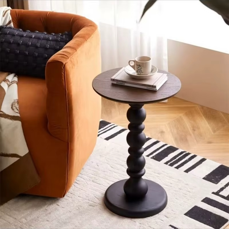 [PRE-ORDER] French Retro Solid Wood Small Side Table Movable Round Coffee Table