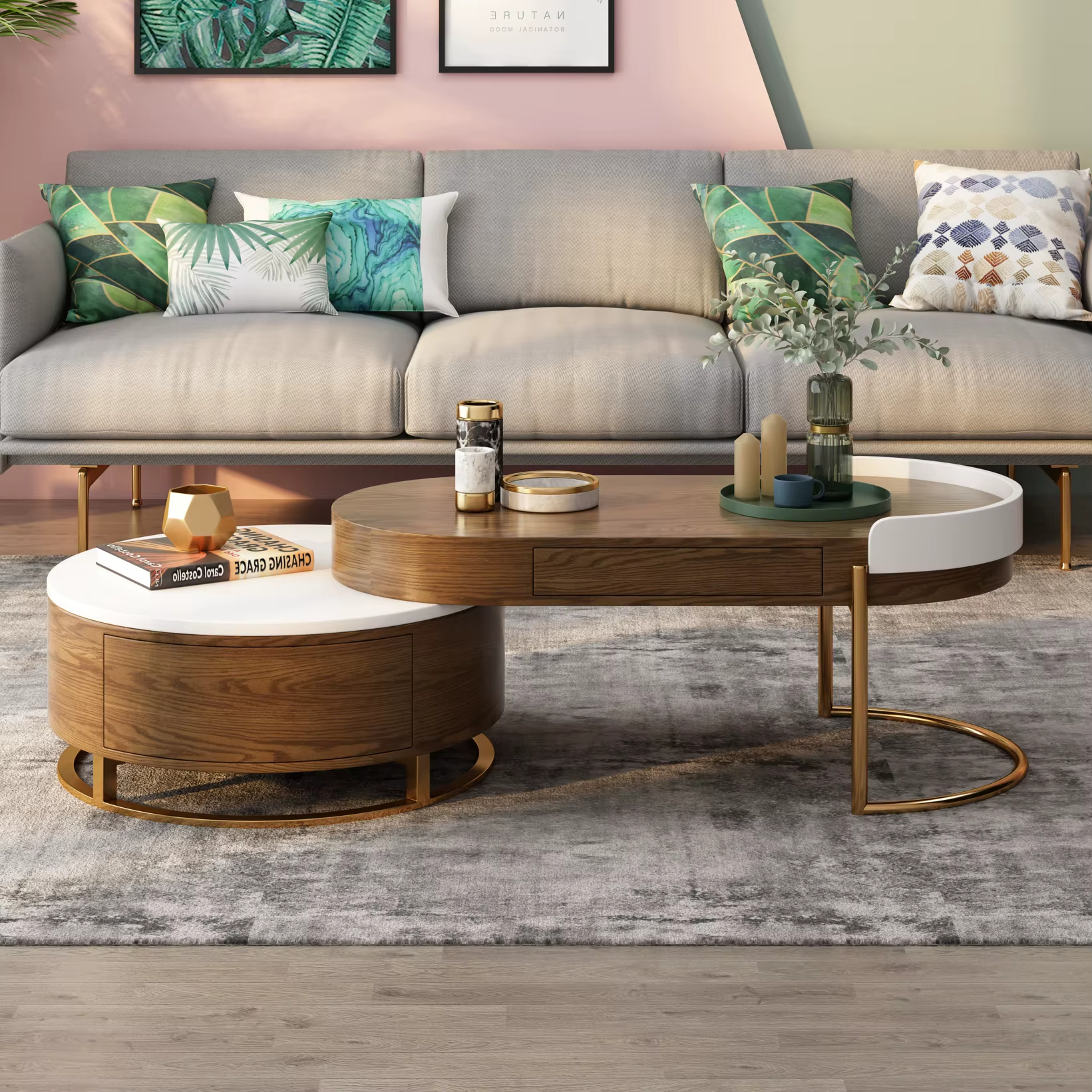 [PRE-ORDER] Oval Round Modern Living Room Nesting Coffee Table 