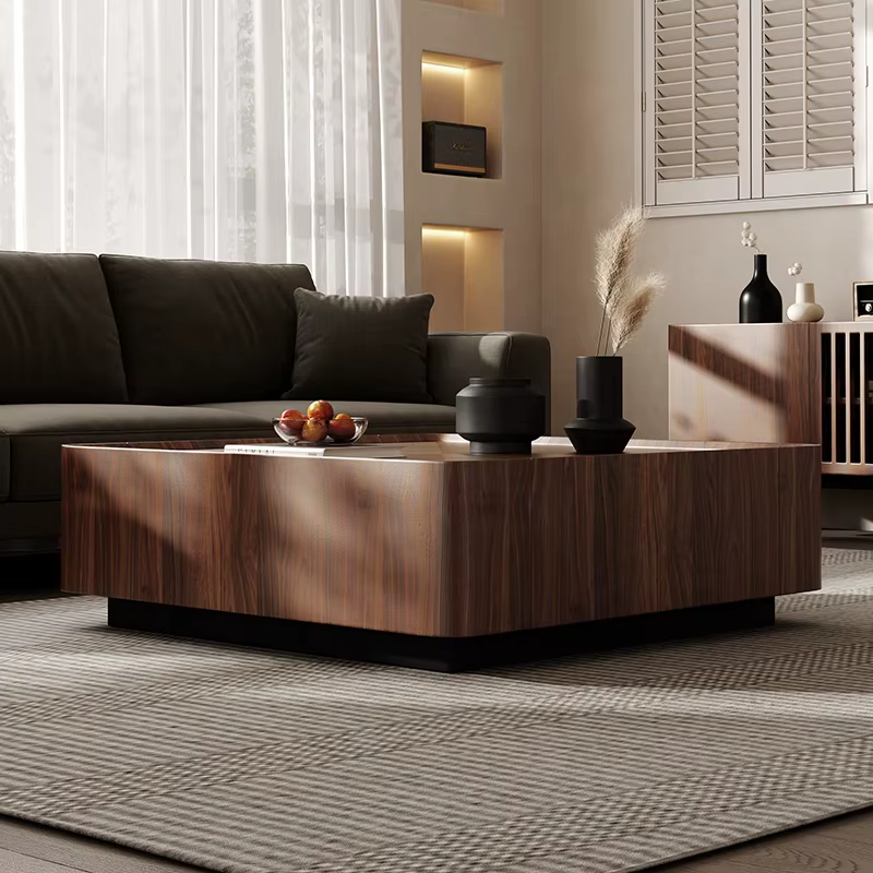 [PRE-ORDER] Modern Walnut Coffee Table Wood Frame Metal Base Center Table 