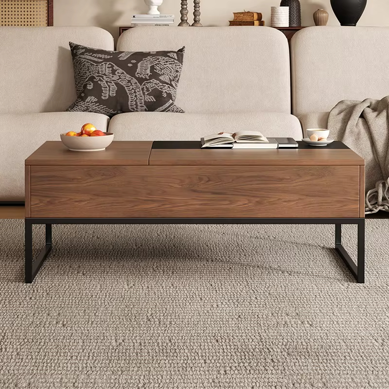 Nordic Small Apartment Walnut Color Wood Rectangular Coffee Table 