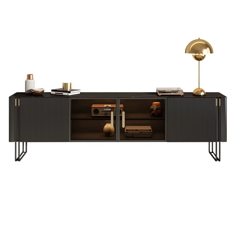 PRE-ORDER TV Stand Living Room Marble Top Glass Cabinet Door Stainless Steel 