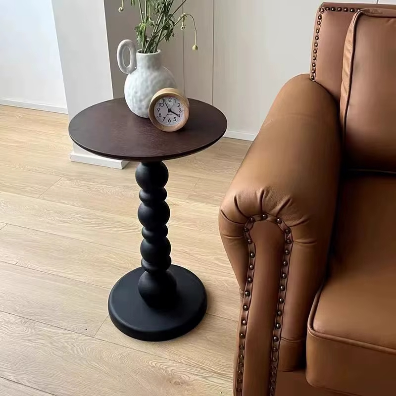 [PRE-ORDER] French Retro Solid Wood Small Side Table Movable Round Coffee Table