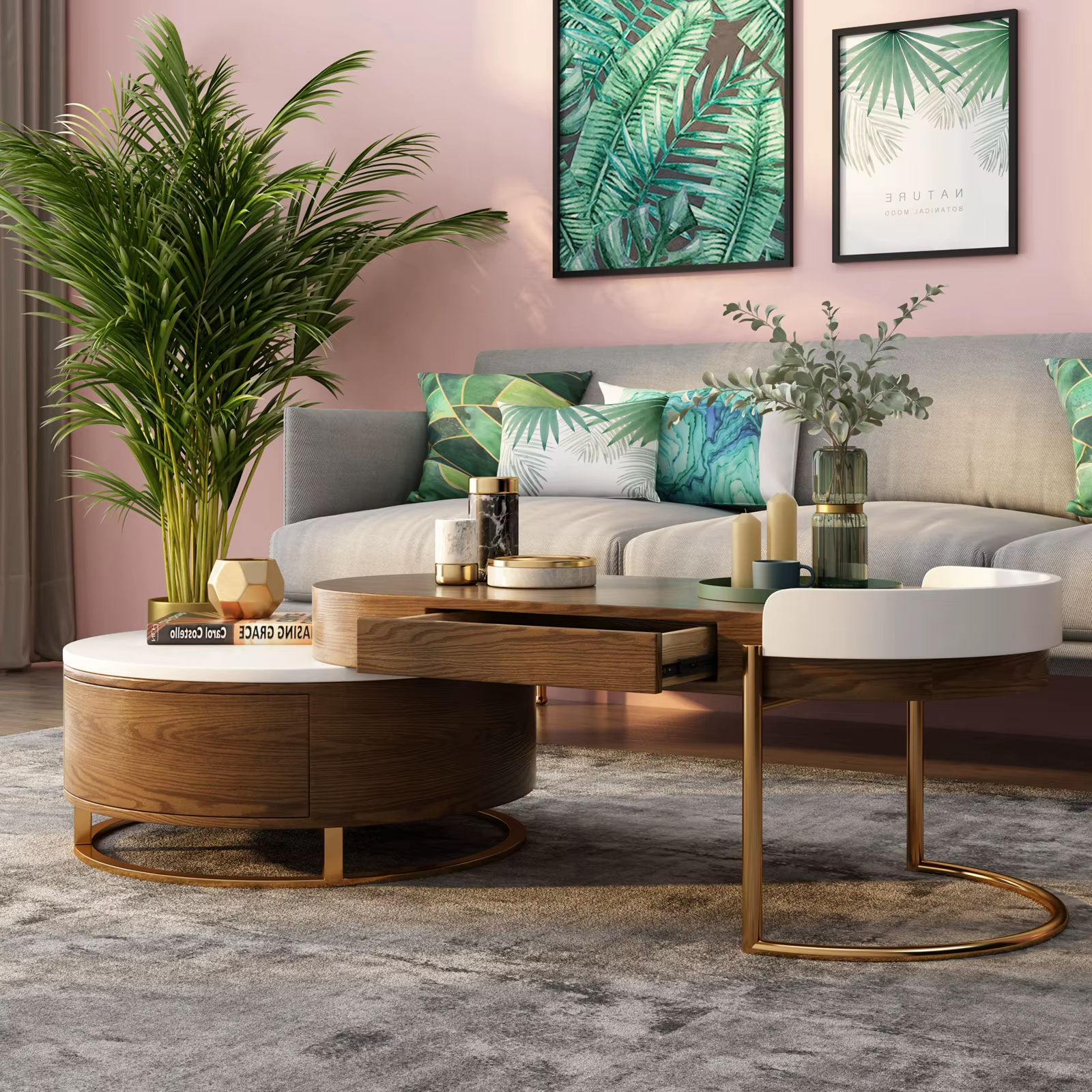 [PRE-ORDER] Oval Round Modern Living Room Nesting Coffee Table 