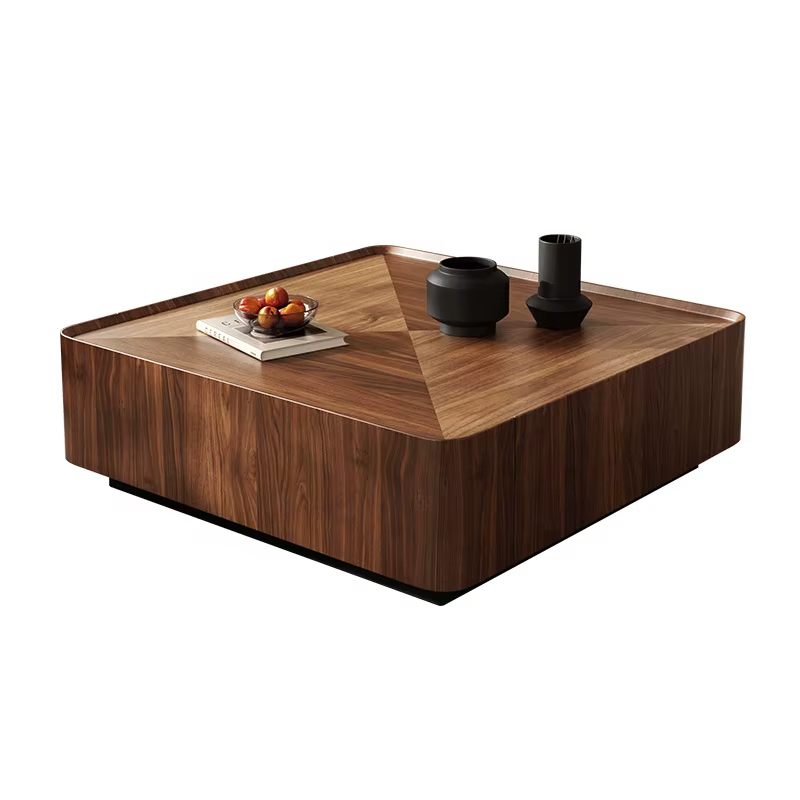 [PRE-ORDER] Modern Walnut Coffee Table Wood Frame Metal Base Center Table 