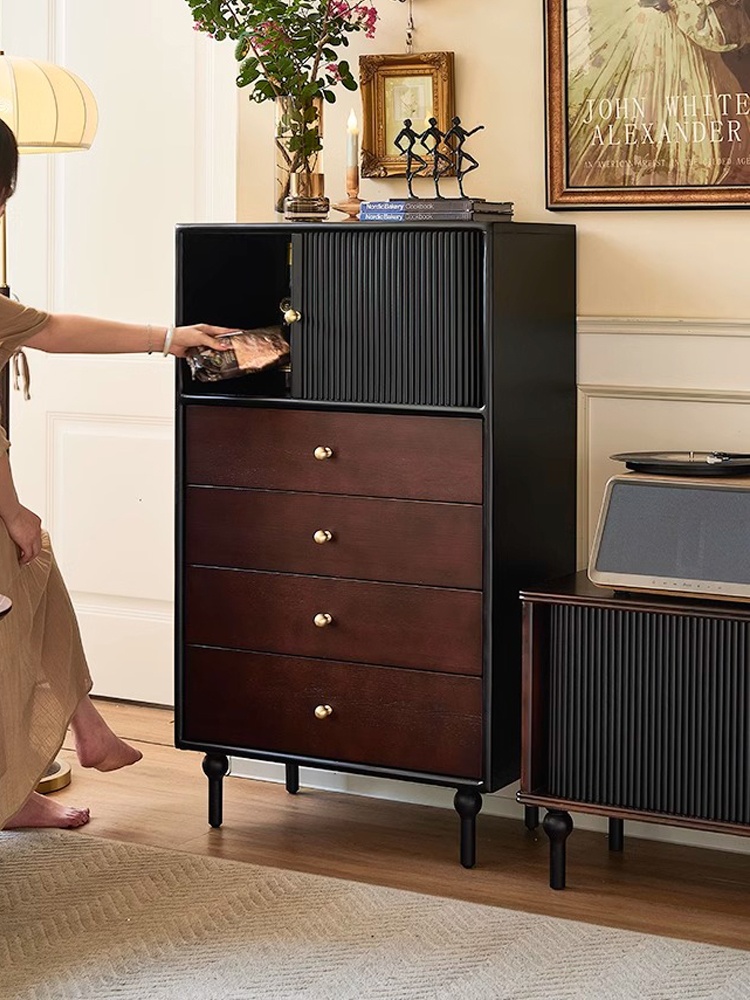 [PRE-ORDER] Solid wood four-drawer French retro living room side cabinet 