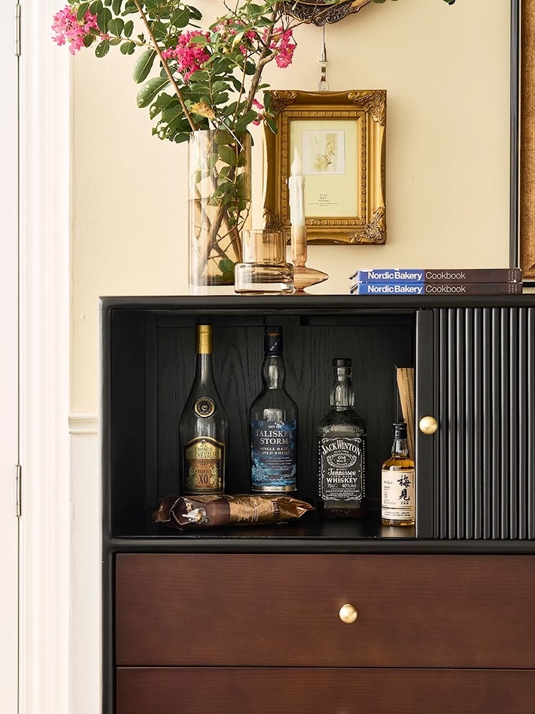 [PRE-ORDER] Solid wood four-drawer French retro living room side cabinet 