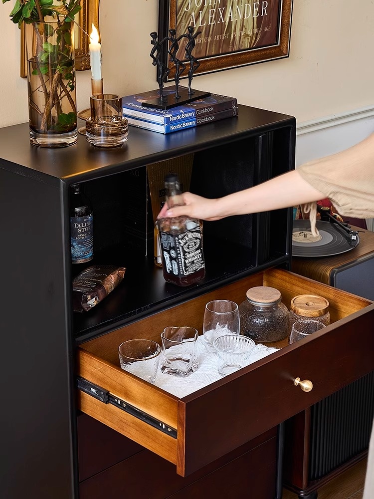 [PRE-ORDER] Solid wood four-drawer French retro living room side cabinet 