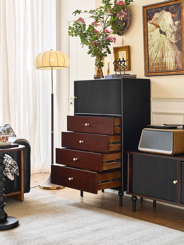 [PRE-ORDER] Solid wood four-drawer French retro living room side cabinet 