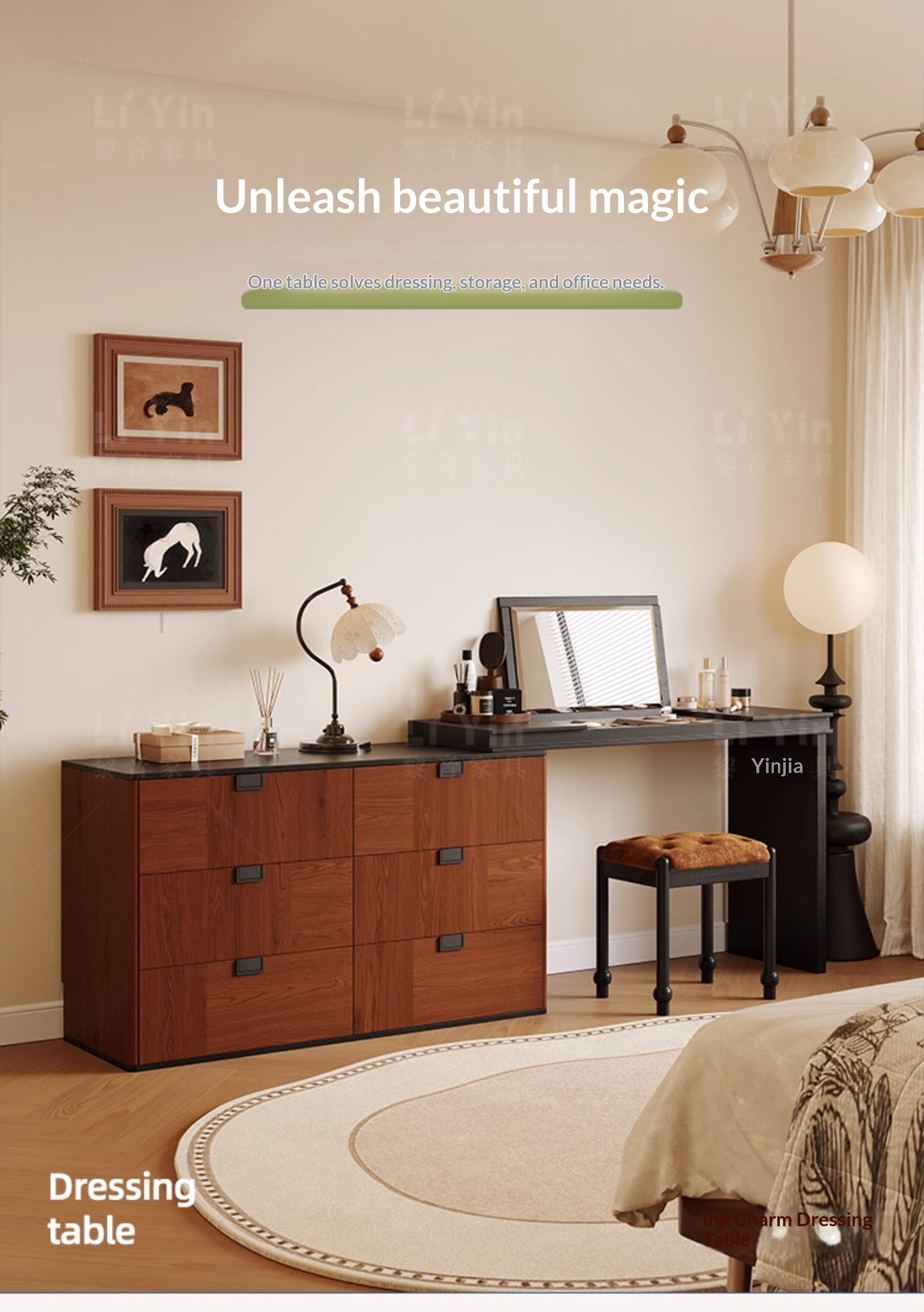 BSYR-BWVD-01 [PRE-ORDER] Black & Wood-Tone Vanity Dresser- 6-Drawer Makeup Station, Modern Bedroom Organizer Furniture