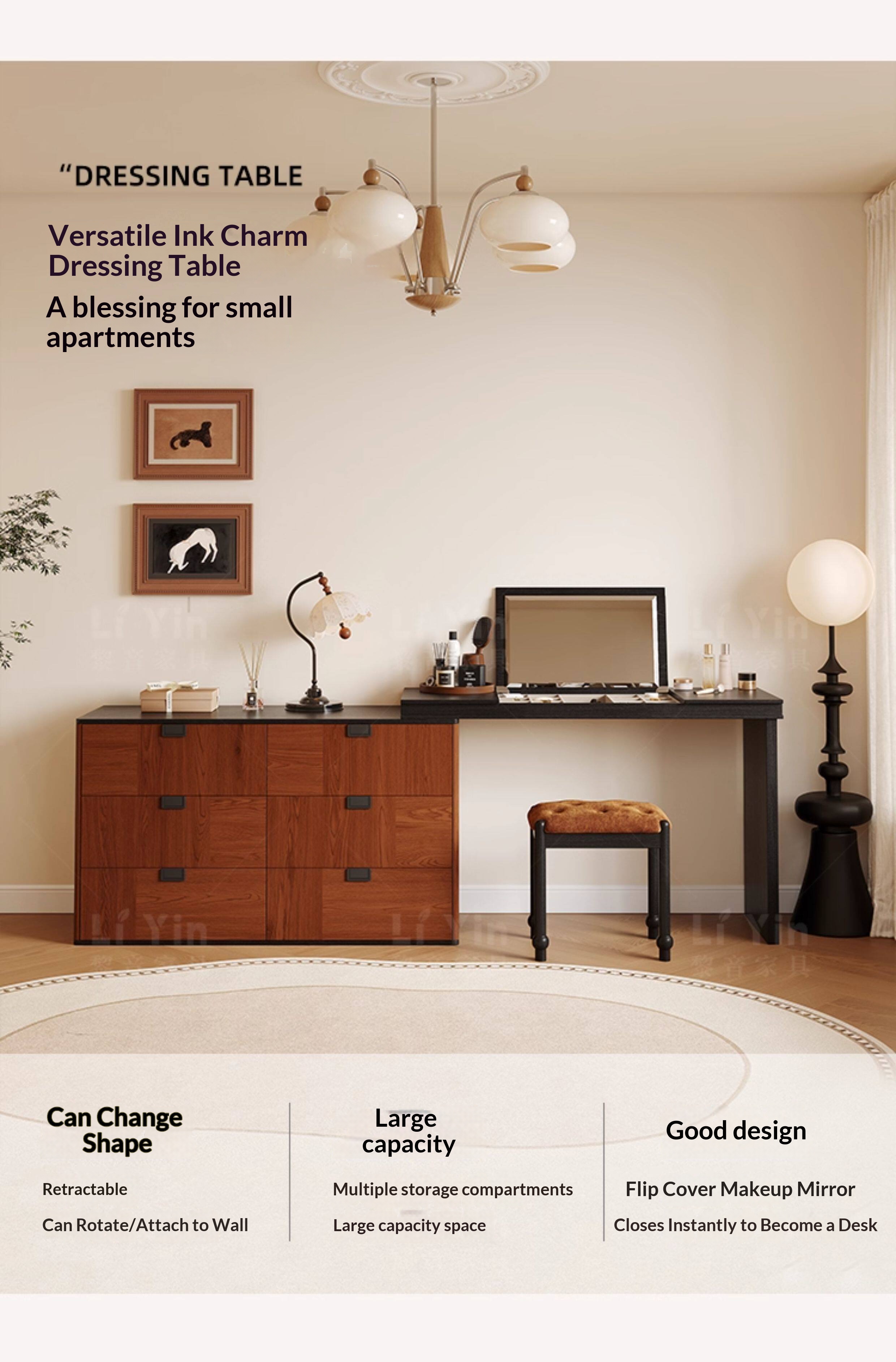 BSYR-BWVD-01 [PRE-ORDER] Black & Wood-Tone Vanity Dresser- 6-Drawer Makeup Station, Modern Bedroom Organizer Furniture