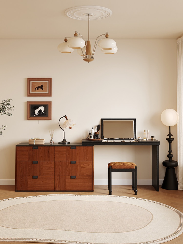 BSYR-BWVD-01 [PRE-ORDER] Black & Wood-Tone Vanity Dresser- 6-Drawer Makeup Station, Modern Bedroom Organizer Furniture