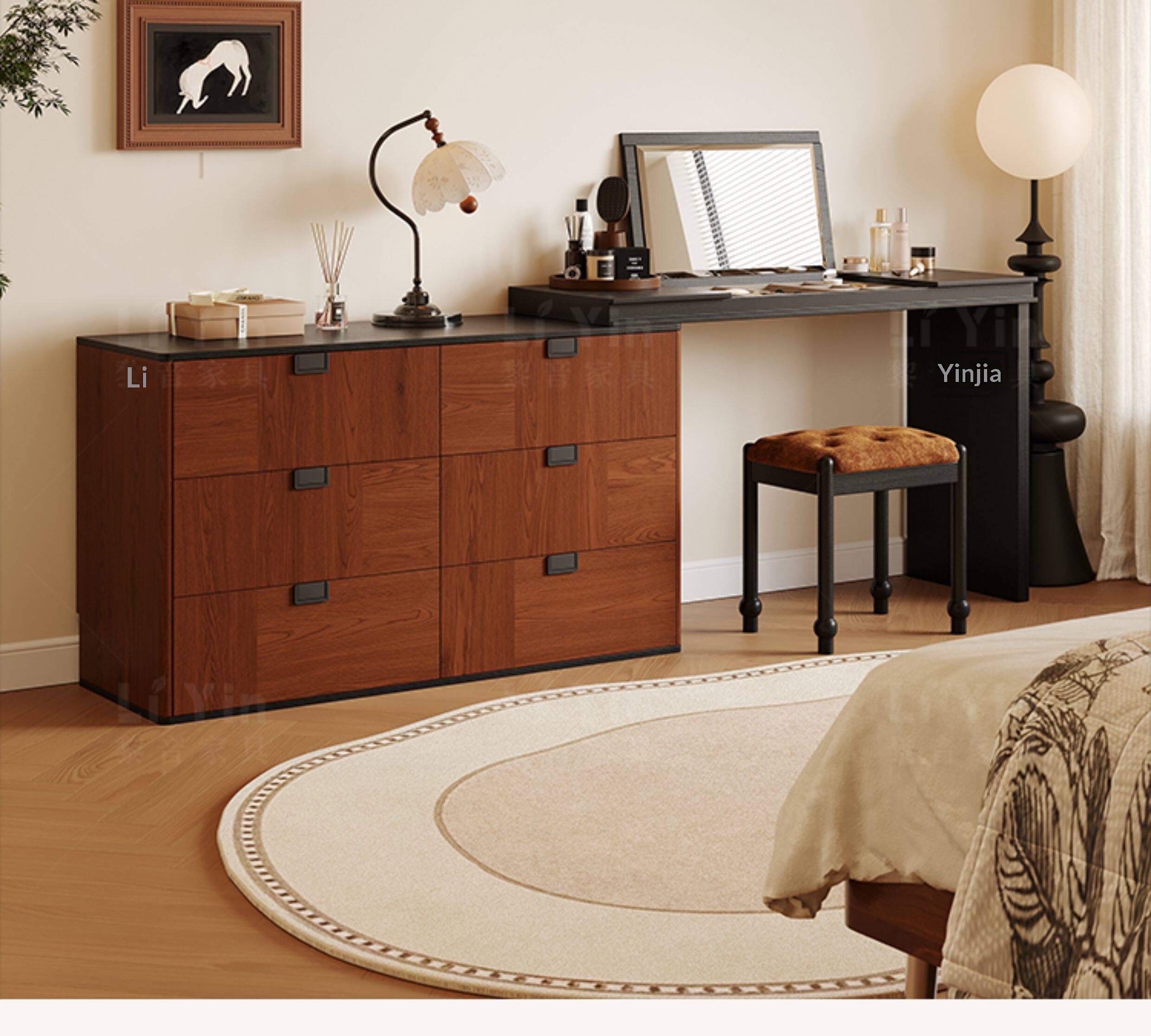 BSYR-BWVD-01 [PRE-ORDER] Black & Wood-Tone Vanity Dresser- 6-Drawer Makeup Station, Modern Bedroom Organizer Furniture