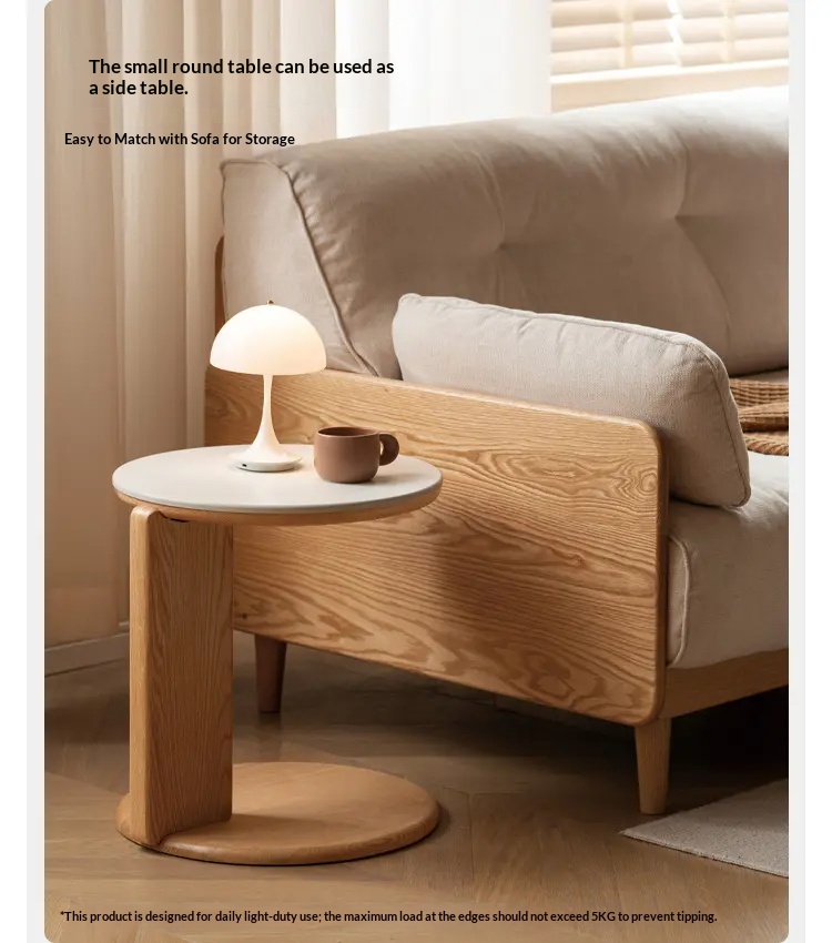 [PRE-ORDER] Solid wood coffee table, living room sofa side table, round stone slab tea table, small apartment oak table.