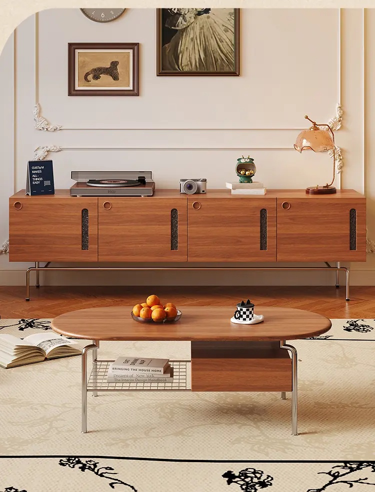 [PRE-ORDER] French retro coffee table, oval shape, Scandinavian style, suitable for living room, vintage style table.